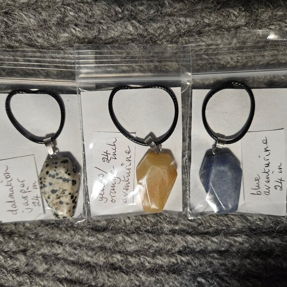 Hand Crafted Jewelry - 1 coffin gemstone/crystal pendant, 3 to choose from, black cord, new